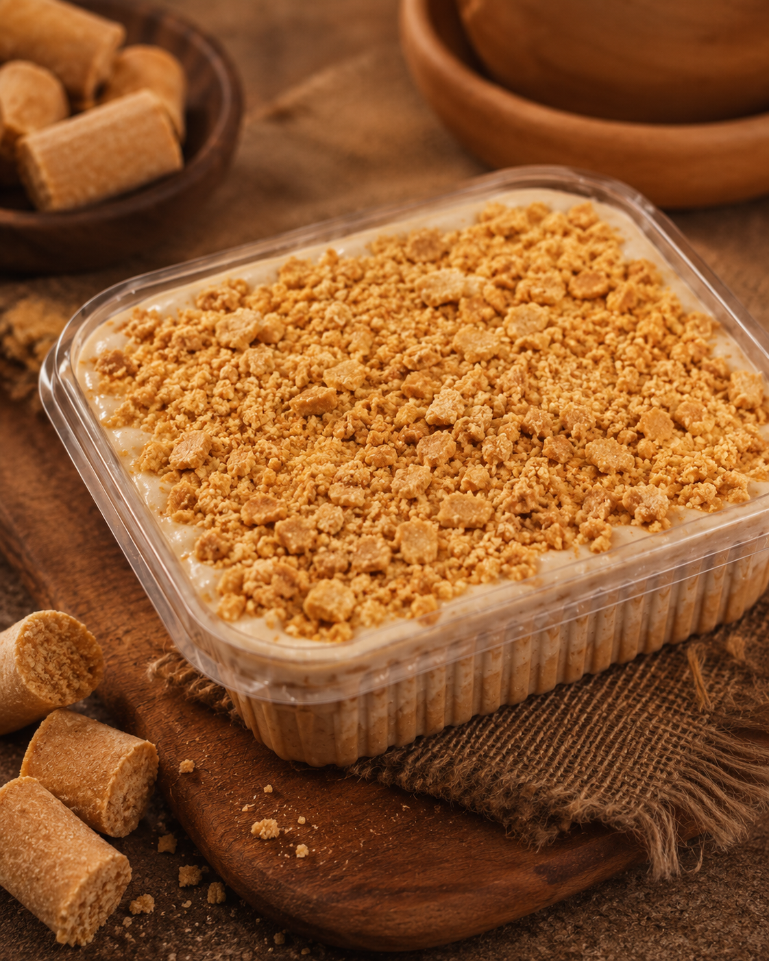 Pavê de paçoca com cobertura crocante de paçoca esfarelada